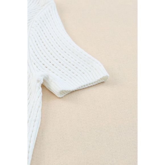 Azura Exchange White Hollow-out Knitted Short Sleeve T Shirt - Picture 8 of 14